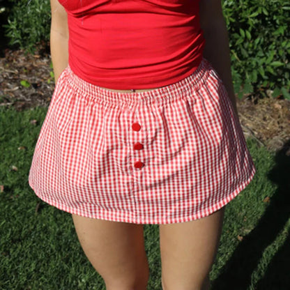 Plaid Button Decro A-Line Skirt