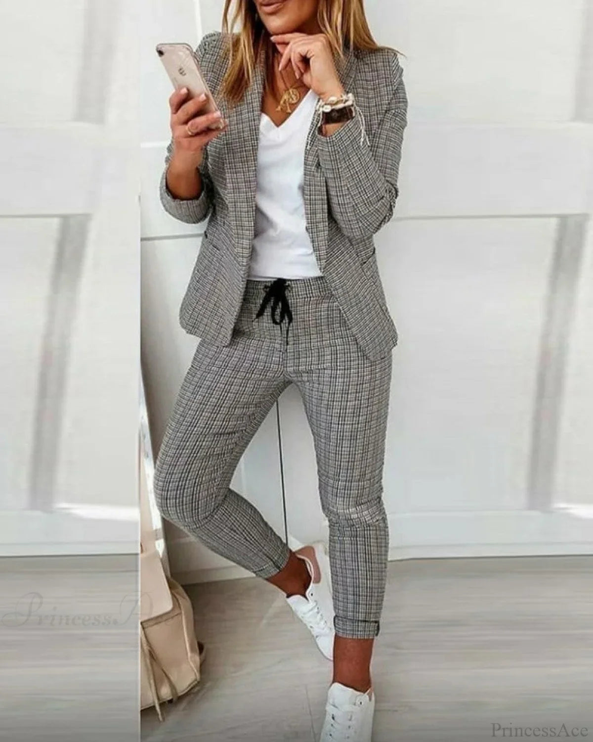 Plaid Comfortable Casual Women's Set