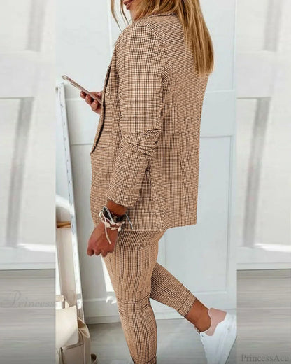 Plaid Comfortable Casual Women's Set
