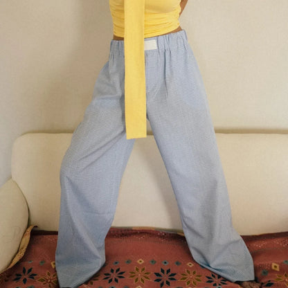 Plaid High Waist Straight Wide Leg Pajama Pant