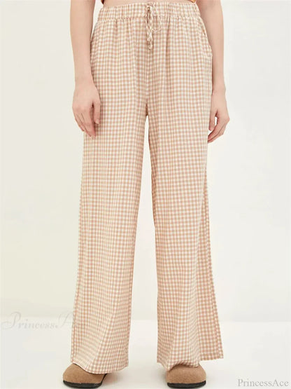Plaid High-Waisted Drawstring Wide Leg Streetwear Pant
