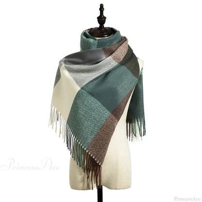 Plaid Hijab Korean Style Cashmere Winter Scarf - Black White Green Yellow