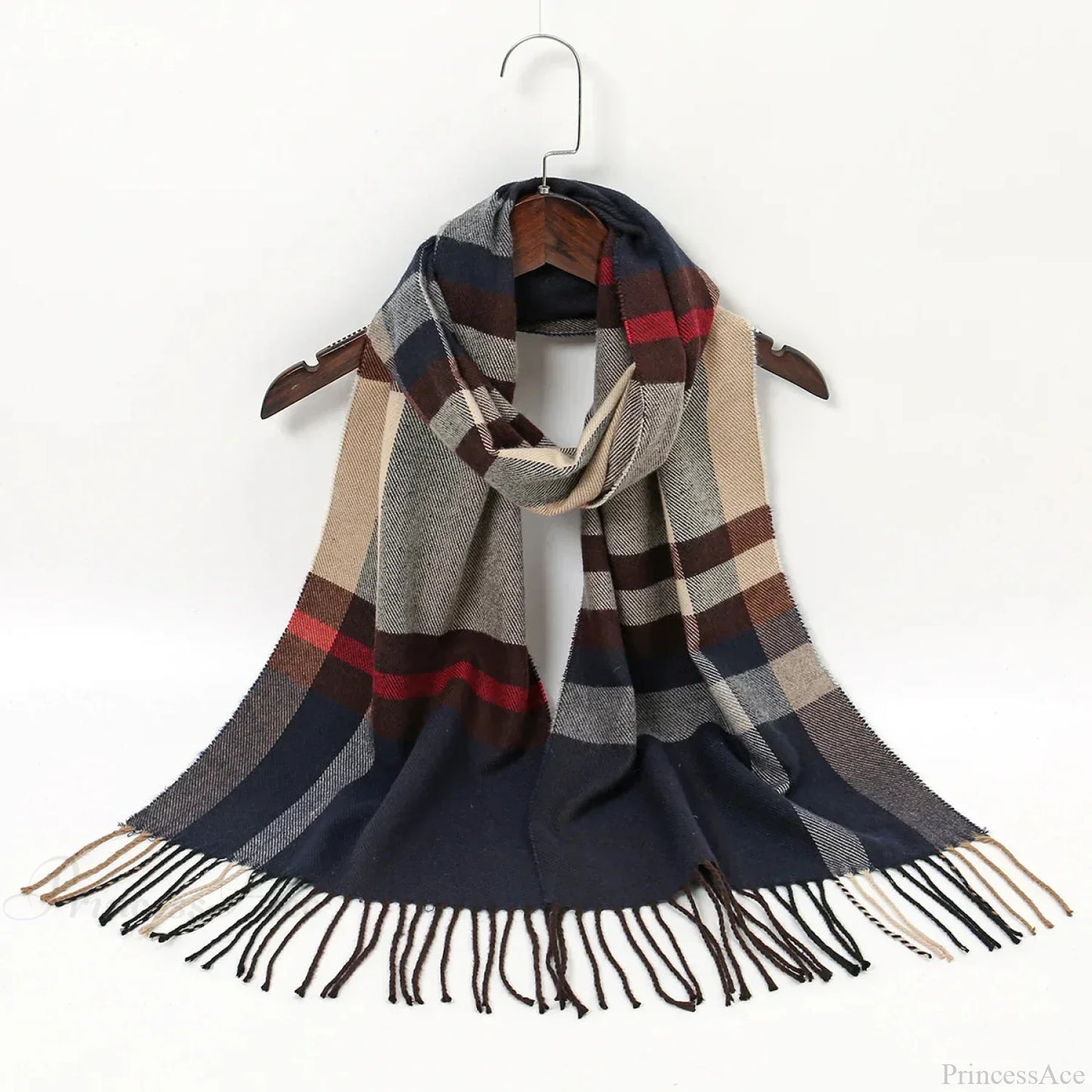 Plaid Print Cashmere Winter Pashmina Scarf with Tassels