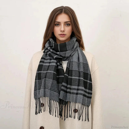Plaid Print Cashmere Winter Pashmina Scarf with Tassels