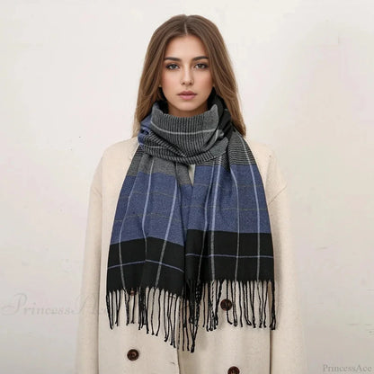 Plaid Print Cashmere Winter Pashmina Scarf with Tassels