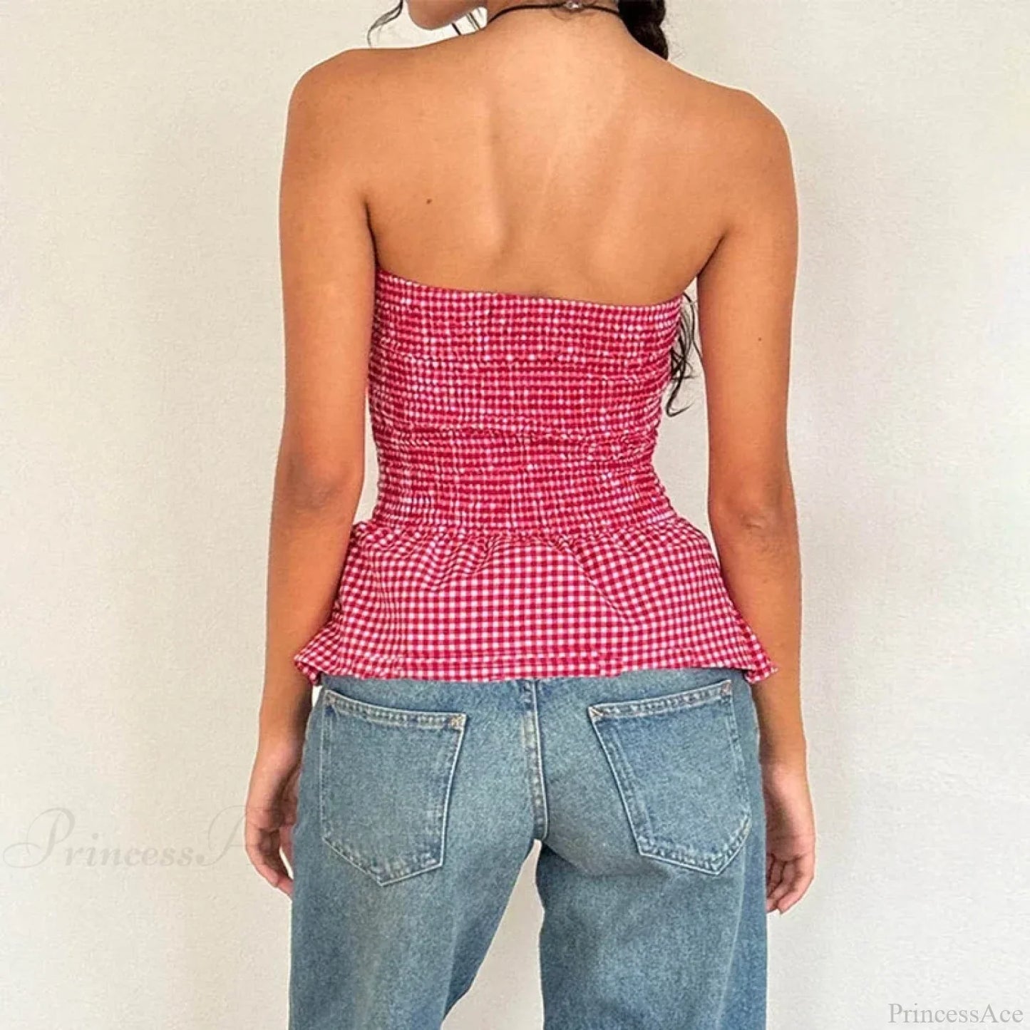 Plaid Print Tube Top Backless Slim Fit Crop Top