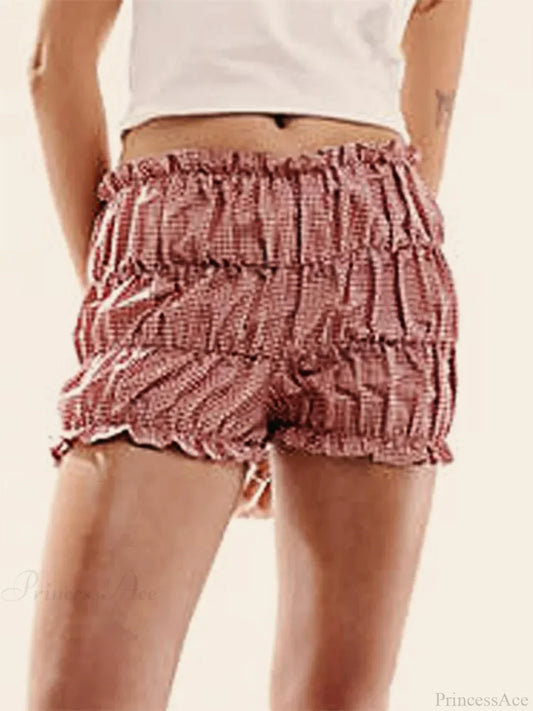 Plaid Ruched Ruffle Bloomer Short