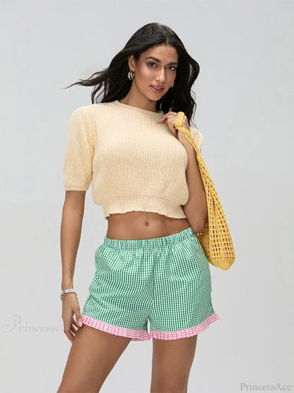 Plaid Ruffle Hem Loose Short