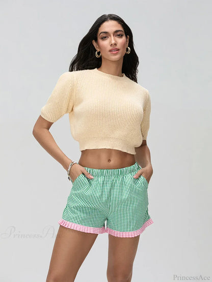Plaid Ruffle Hem Loose Short