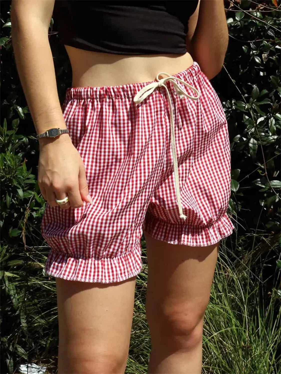 Plaid Ruffled Drawstring Bloomer Short
