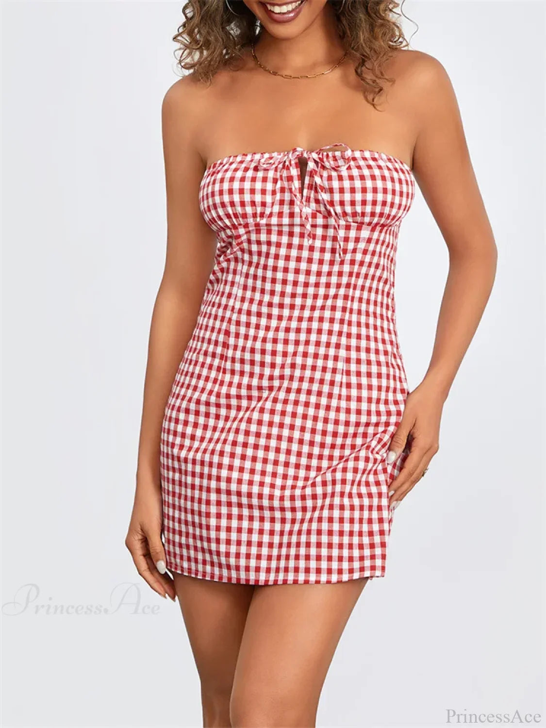 Plaid Slim-Fit Tie-Up Mini Dress