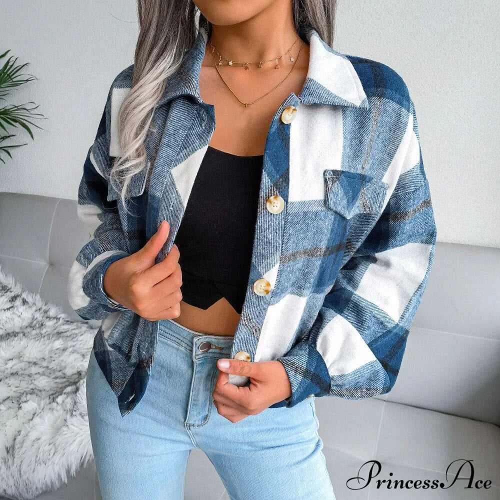 Plaid Vintage Pockets Oversized Jacket