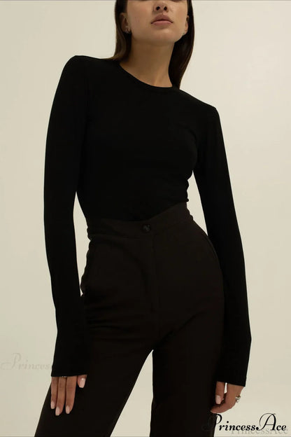 Plain Classic Solid Crew Slim Slim Crew Neck Long Sleeve Tee