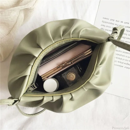 Pleated Mini Zipper Cloud Crossbody Bag