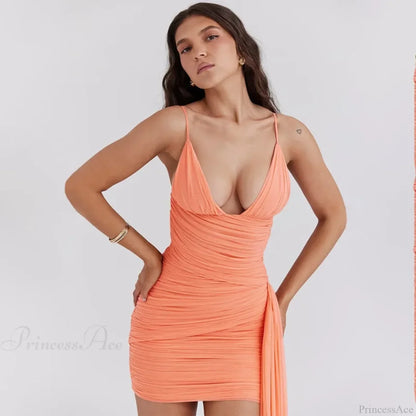 Pleated Ribbon Slim Bodycon Vacation Dress
