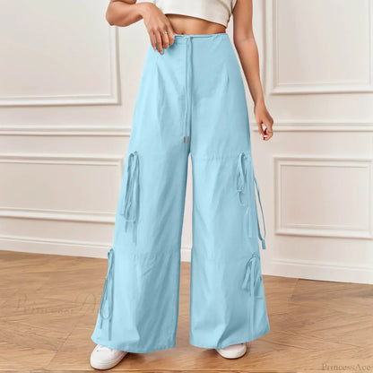 Pleated Wide Leg Sports Bow Tie Pants