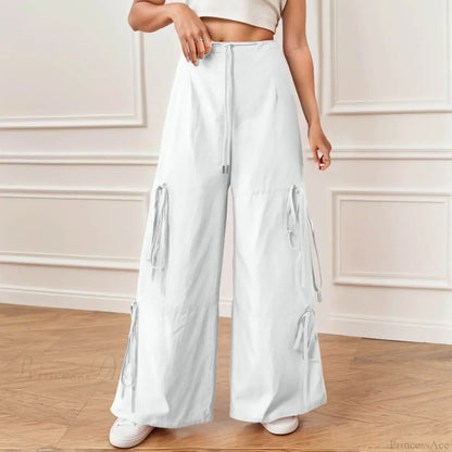 Pleated Wide Leg Sports Bow Tie Pants
