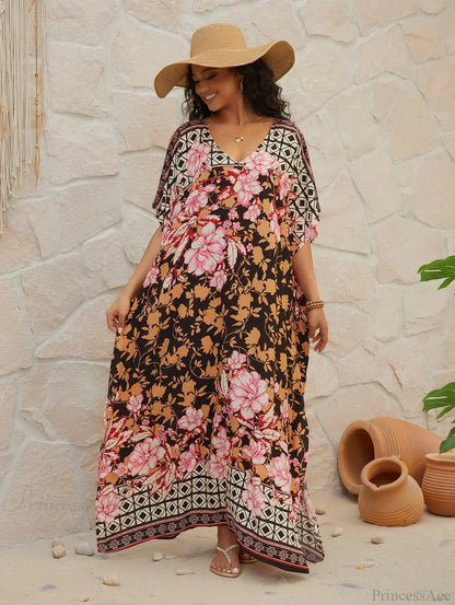 Plus Size Boho Floral Beach Cover Up