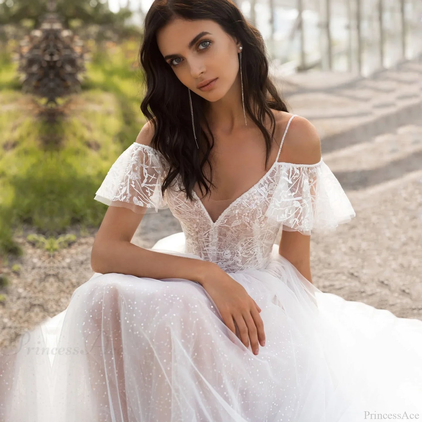 Plus Size Lace Spaghetti Strap Wedding Dress