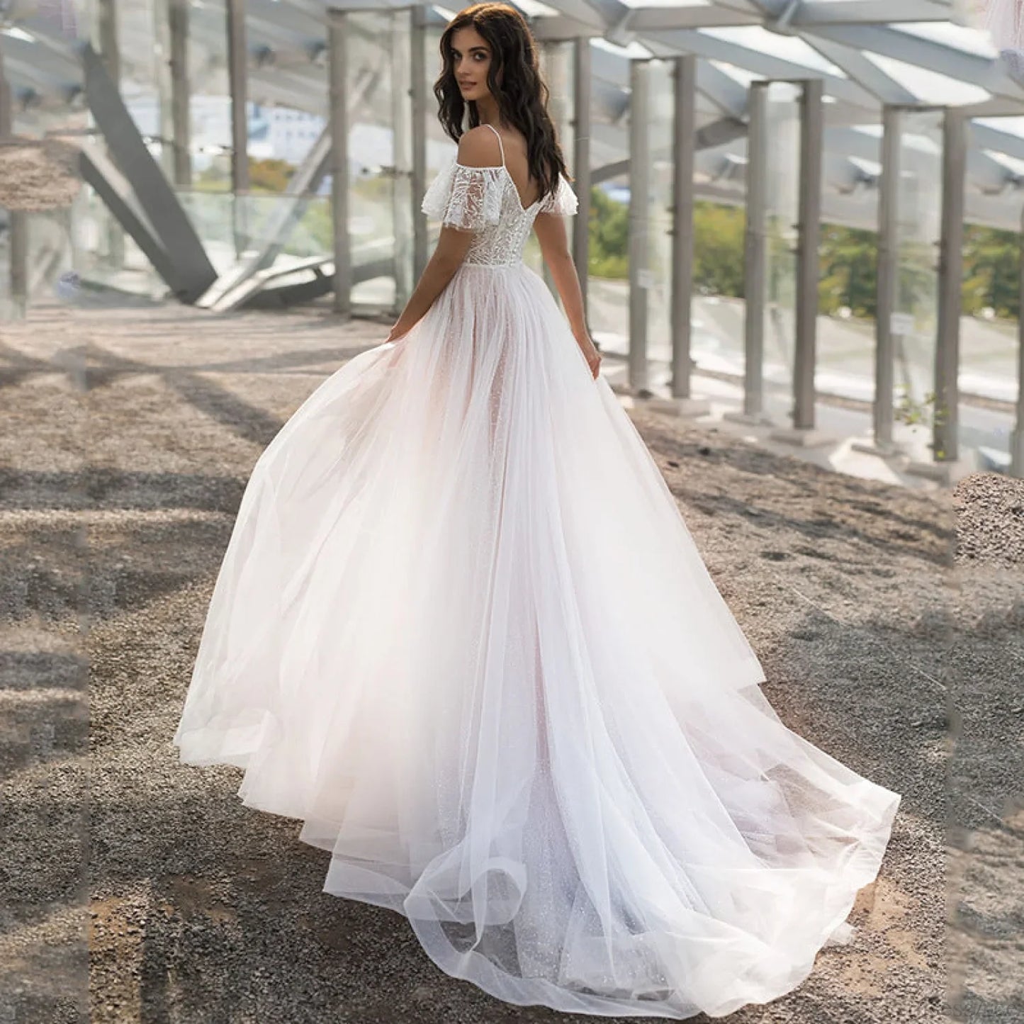 Plus Size Lace Spaghetti Strap Wedding Dress