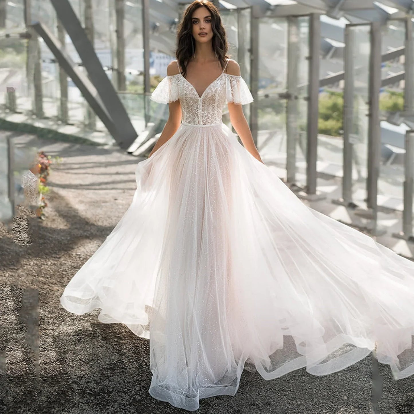 Plus Size Lace Spaghetti Strap Wedding Dress