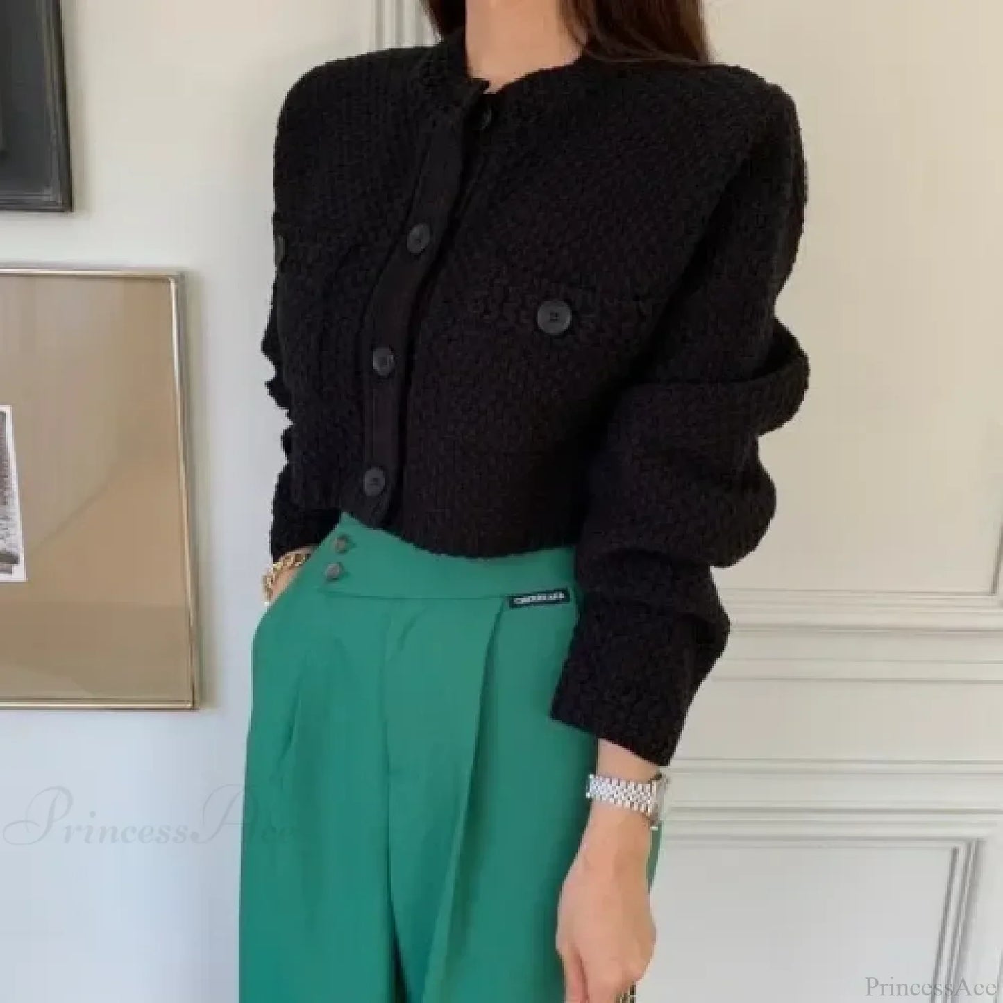 Pocket Cropped Solid O-Neck Knit Cardigan