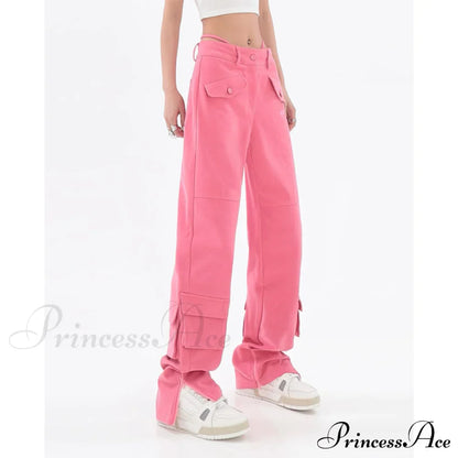 Pocket Straight Vintage Pink Cargo Jeans