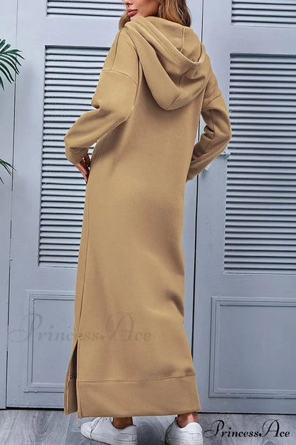 Pocketed Slit Hem Hoodie Dress