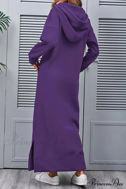 Pocketed Slit Hem Hoodie Dress