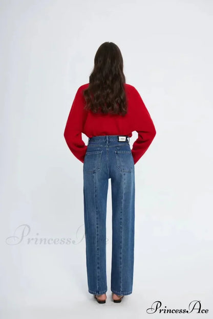 Pockets Women Temperament High Waist Straight Denim Pant Females Vintage Simple Streetwear Washed Chic New Jean