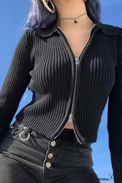 Polo Collar Knit Cardigan