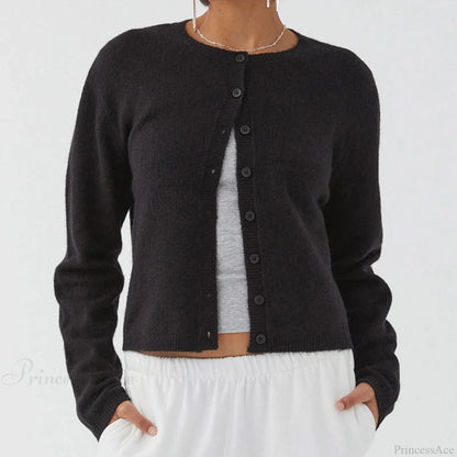Preppy Crew Neck Button Up Front Cardigan