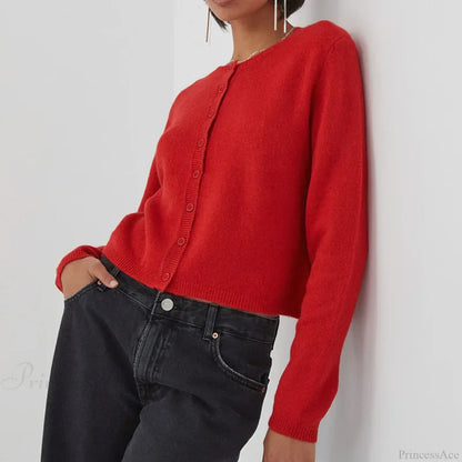 Preppy Crew Neck Button Up Front Cardigan