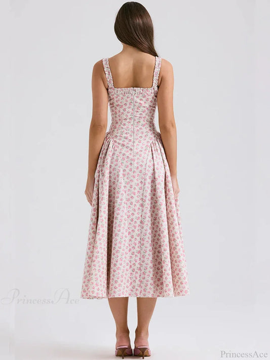 Print A-line Elegant Midi Vacation Dress