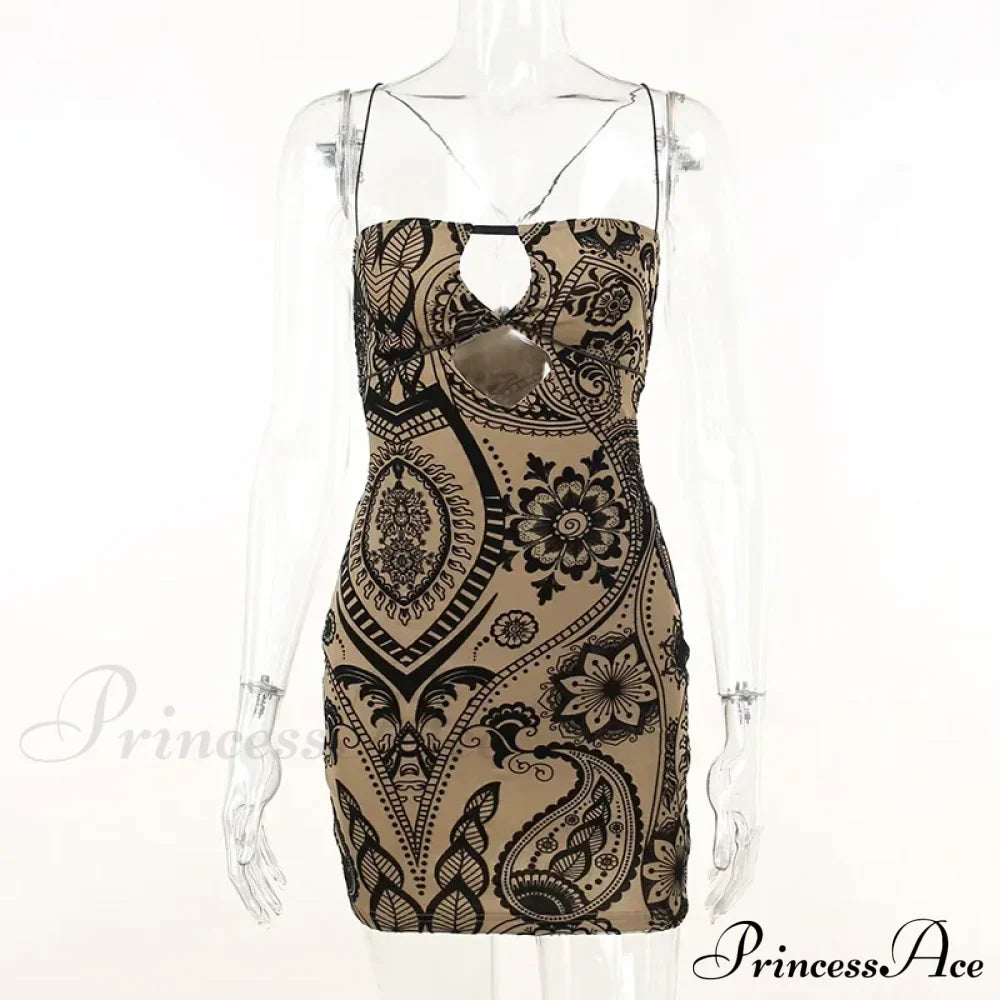 Print Backless Summer Fashion OutFits Cut Out Sleeveless Bodycon Party Floral Dress