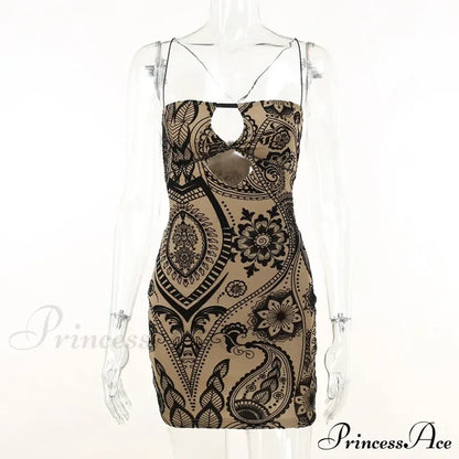 Print Backless Summer Fashion OutFits Cut Out Sleeveless Bodycon Party Floral Dress