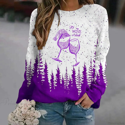 Print Crew Neck Soft Long Sleeve Casual Loose Y2K Winter Hoodie