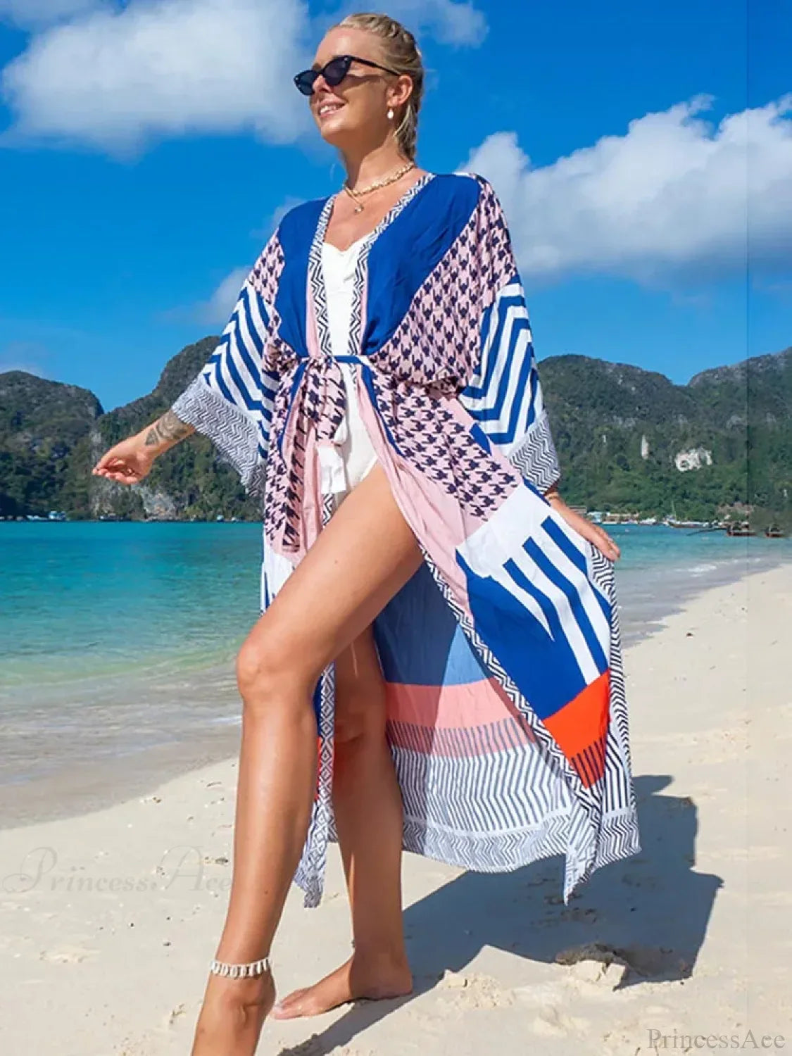 Printed Lace Up Bikini Cover Up