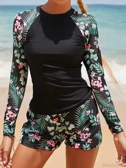 Conjunto de dos piezas de surf con estampado y manga larga