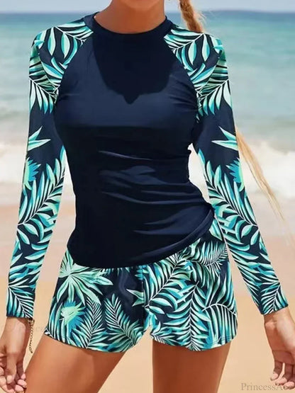 Conjunto de dos piezas de surf con estampado y manga larga