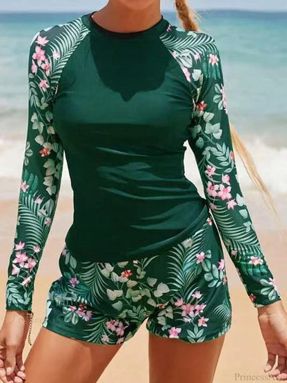 Conjunto de dos piezas de surf con estampado y manga larga