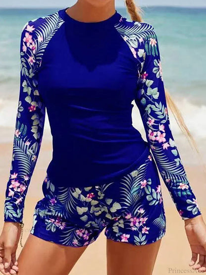 Conjunto de dos piezas de surf con estampado y manga larga