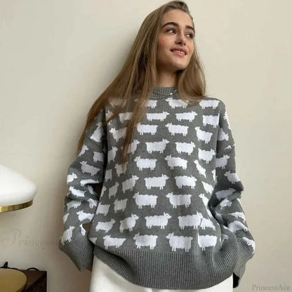 Printed Round Neck Casual Long Sleeve Sweater