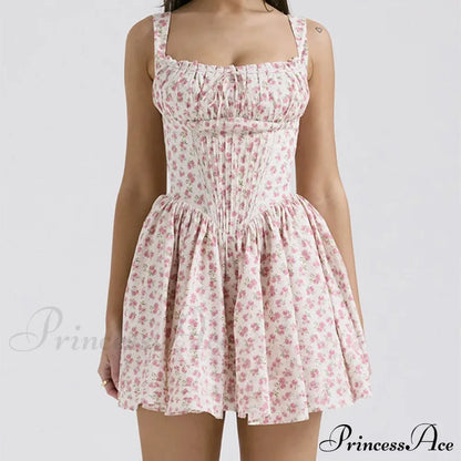 Printed Square Neck Corset Mini Dress