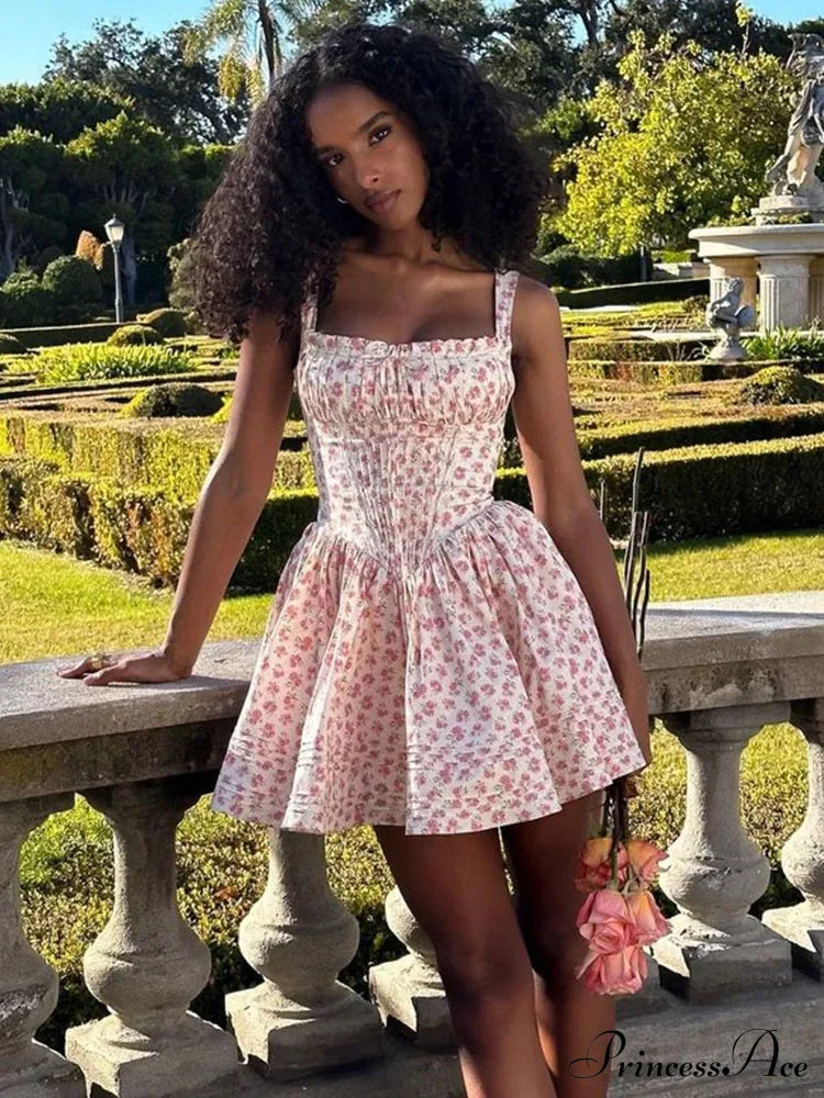 Printed Square Neck Corset Mini Dress
