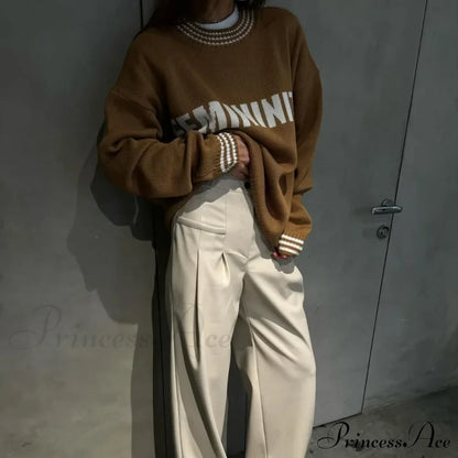 Printed Striped Cozy Stylish Loose Round Neck Comfortable Trendy Autumn Sweater