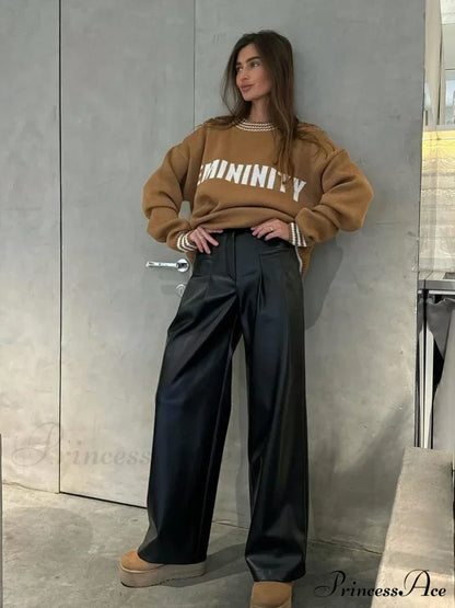 Printed Striped Cozy Stylish Loose Round Neck Comfortable Trendy Autumn Sweater