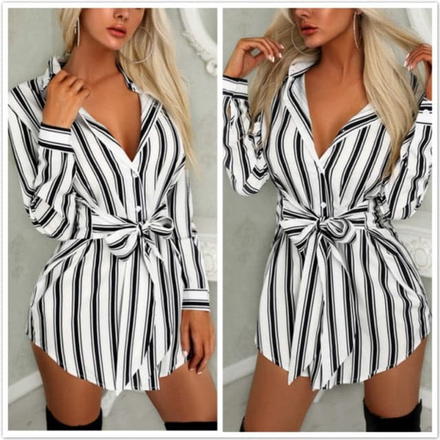 DressBetty - Fashion Long Sleeve Button  Mini Dress