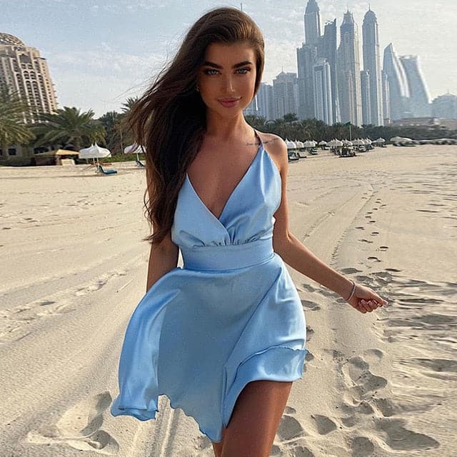 DressBetty - Satin  Backless Sleeveless Party Night Club Wrap Mini Dresses