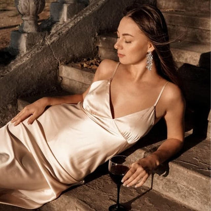 DressBetty - Women Satin Deep V Neck  Dress